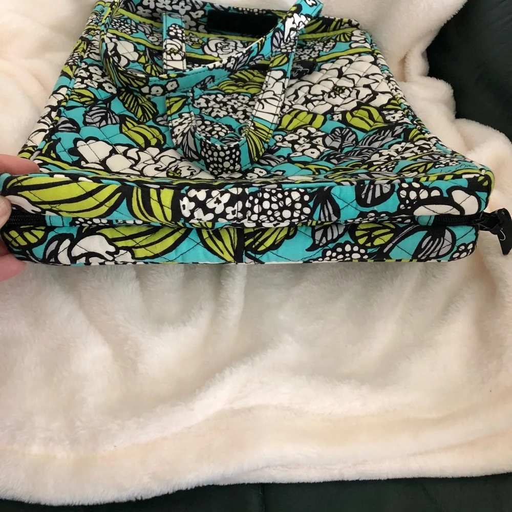 Vera Bradley Turquoise, White & Lime Floral Quilted Laptop Tote